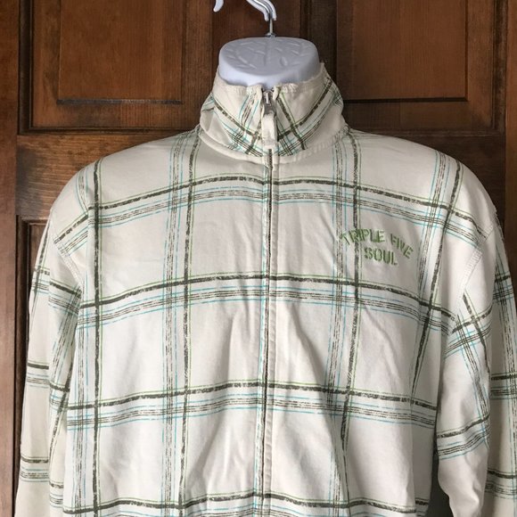 Triple Five Soul Natural White w/Gray & Teal Windowpane Plaid Zip-Up Jacket XL - Picture 2 of 13